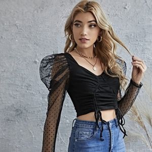 SHEIN Sweetheart Neck Gigot Sleeve Drawstring Ruched Top | L